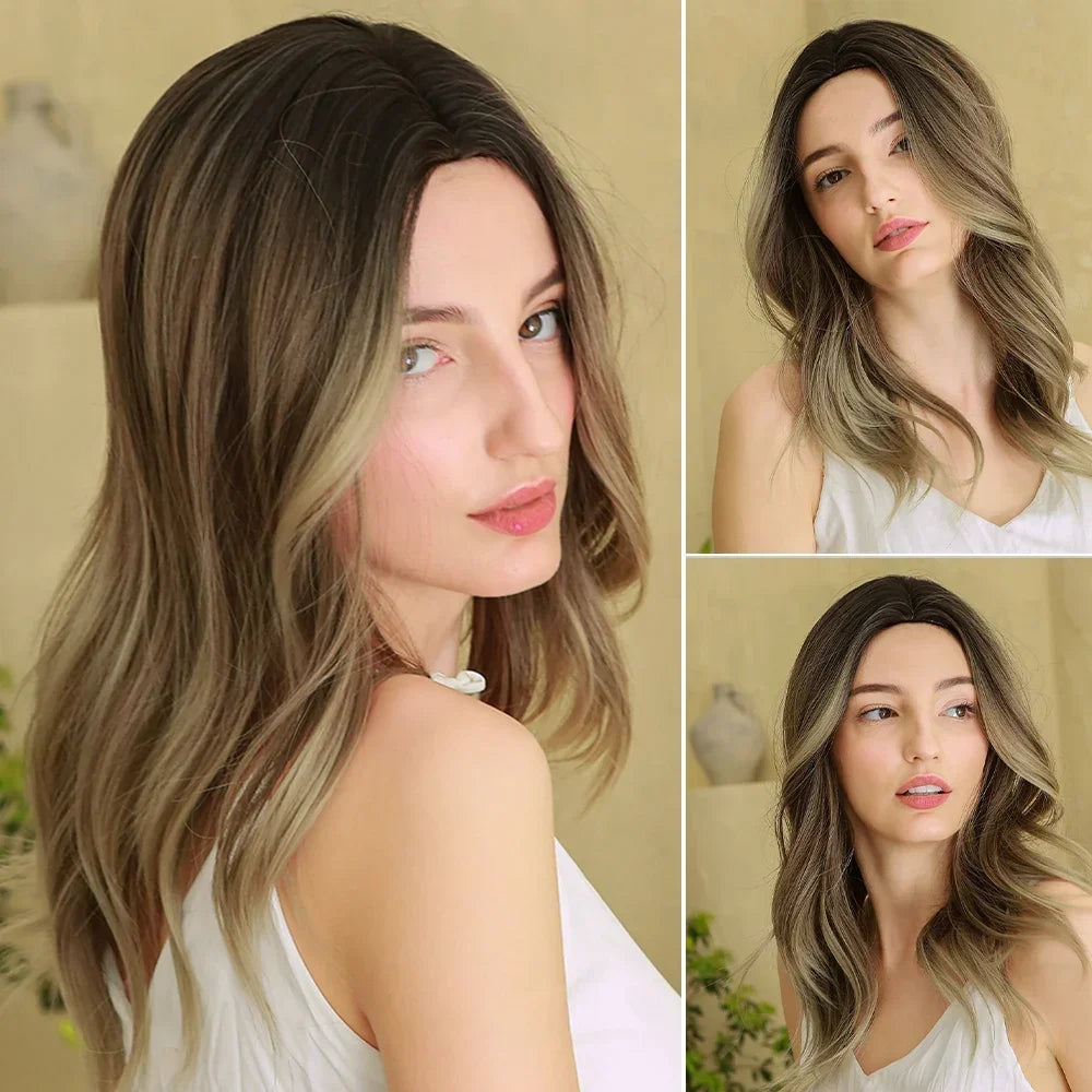 ESIN Synthetic Dark Brown Wig Long Wave Wigs for Women Hair Wig With Bangs Heat Resistant Party Daily Natural Use