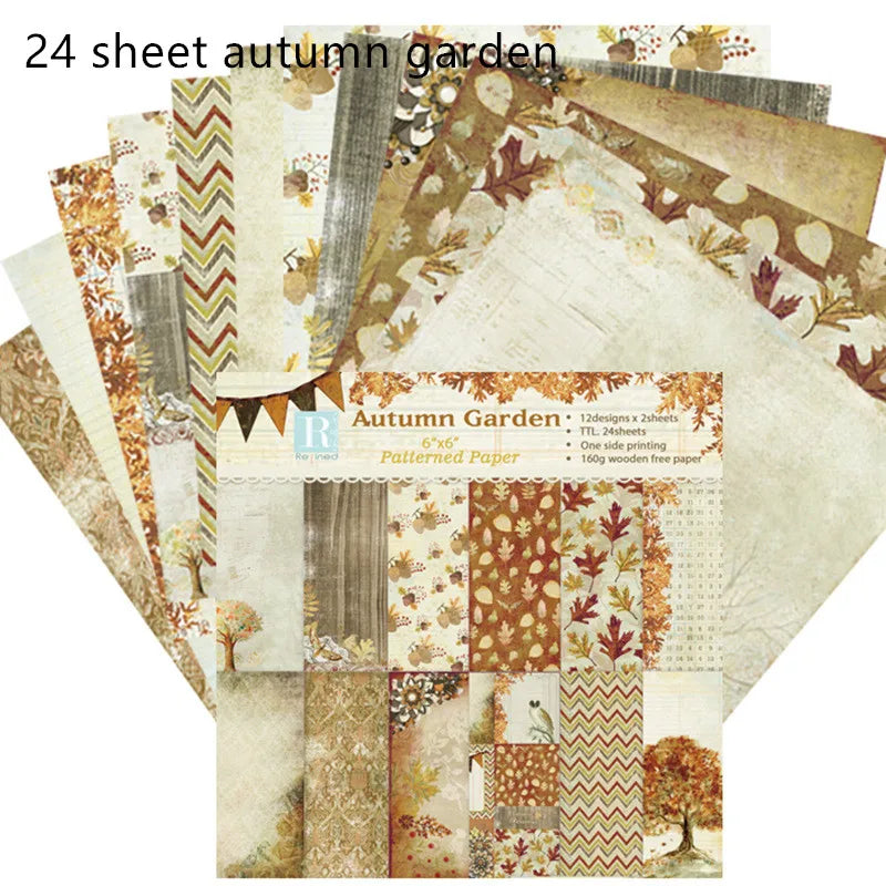 12/24 Vintage Scrapbooking Papers 6 inch Christmas Winter Design Pattern Paper for DIY Album Scrapbook Junk Journal Supplies