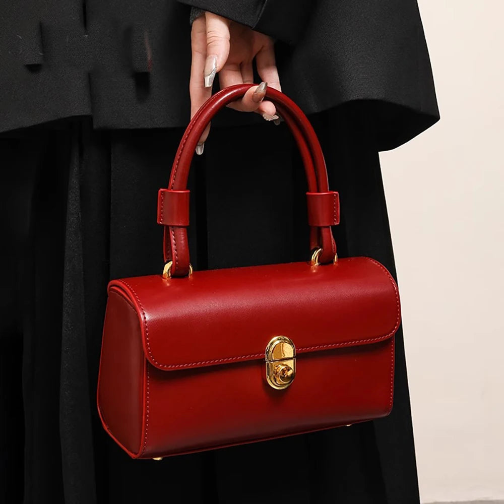 Women Red Square Handbags for Bride Wedding Luxury Texture Leather Flap Crossbody Bag 2025 New Lady Single Shoulder Bags