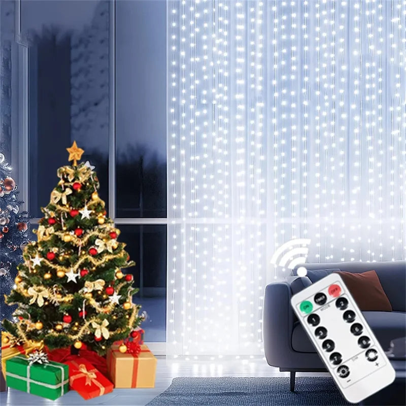 USB Plug-in Curtain LED Light String 8 Modes Holiday Christmas New Year Party Lights Home Wedding Birthday Room Decor Aesthetic