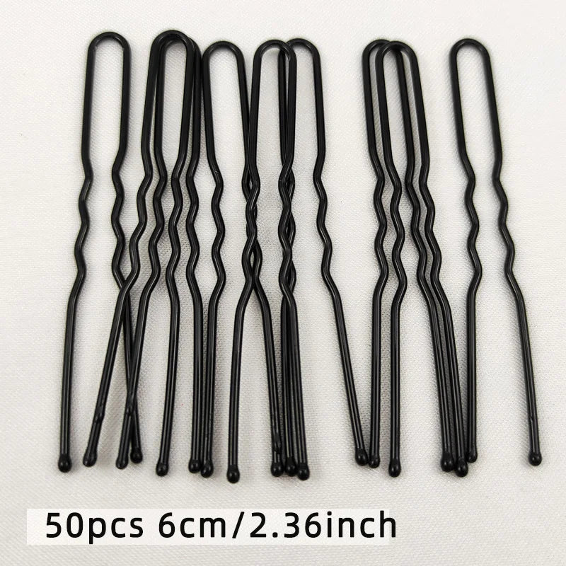 50/100 PCS Women 5/6/7/8 cm Hair Waved U-Shaped Bobby Pin Barrette Grip Clip Bridal Hairpins Black Metal Hair Accessories