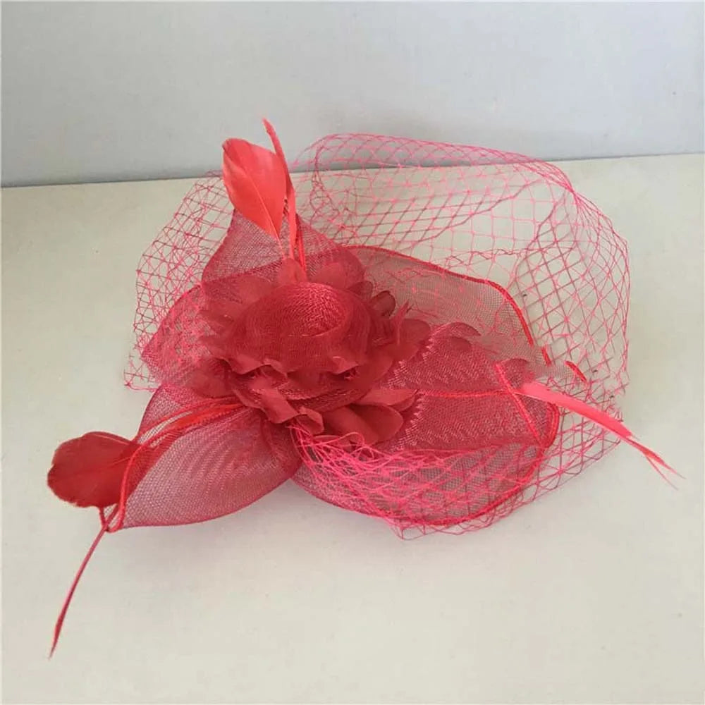 Fashion Feather Mesh Fascinator Hat Bow Elegant Veil Hat Headwear Hair Hoop Headdress Bride Headband Wedding