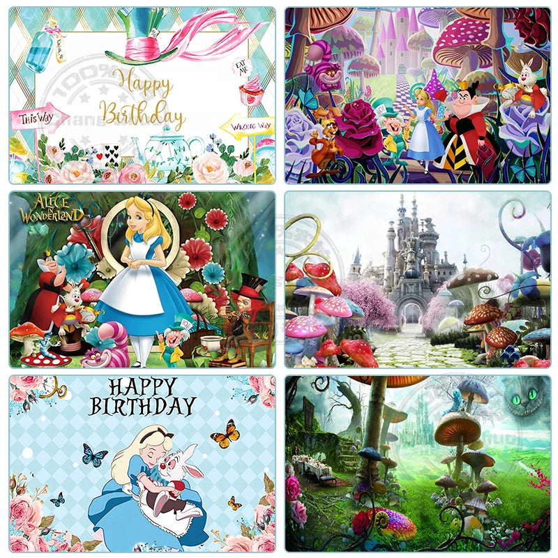 Tea Party Background Princess First Birthday Party Decorations Card Magic Rabbit Alice in Wonderland Baby Shower Photo Backdrop