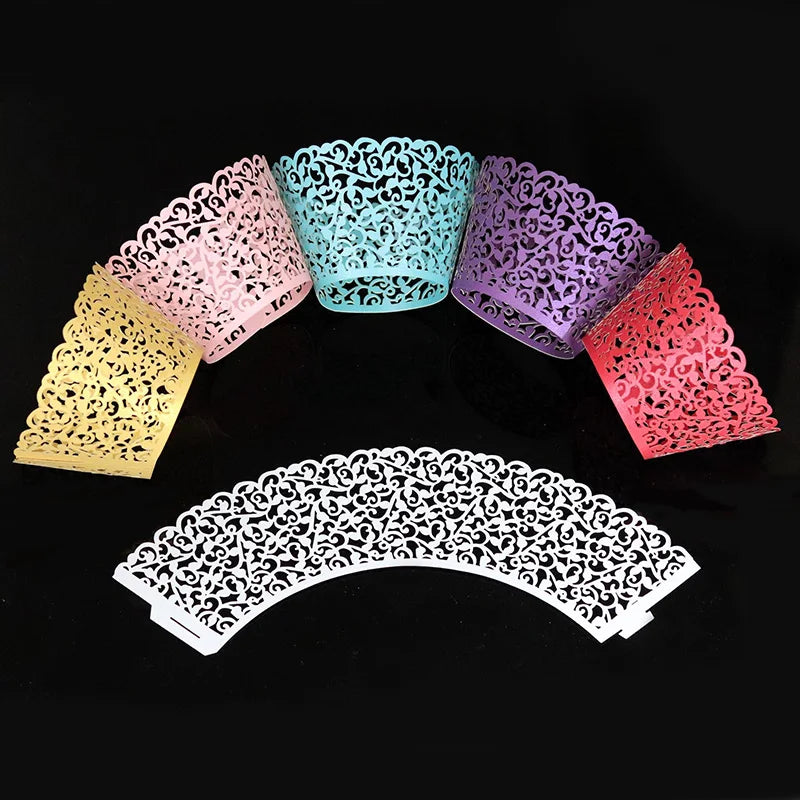 50pcs Lace Cupcake Wrapper Hollow Muffin Cupcake Paper Cups For Baby Shower Wedding Birthday Party Baking Fondant Dessert Decor