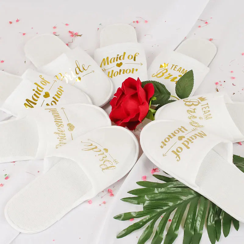 20 Pairs Bride & Bridesmaid, Wedding Party Guests Home Slip on Shoes Bridal Party Slippers Open-toe with Golden, Red and Black