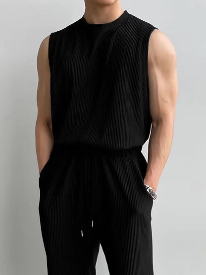 Summer Solid Color Vest Quick-drying Breathable Thin Threaded Ice Silk Top Sleeveless Suit Fitness Loose Men