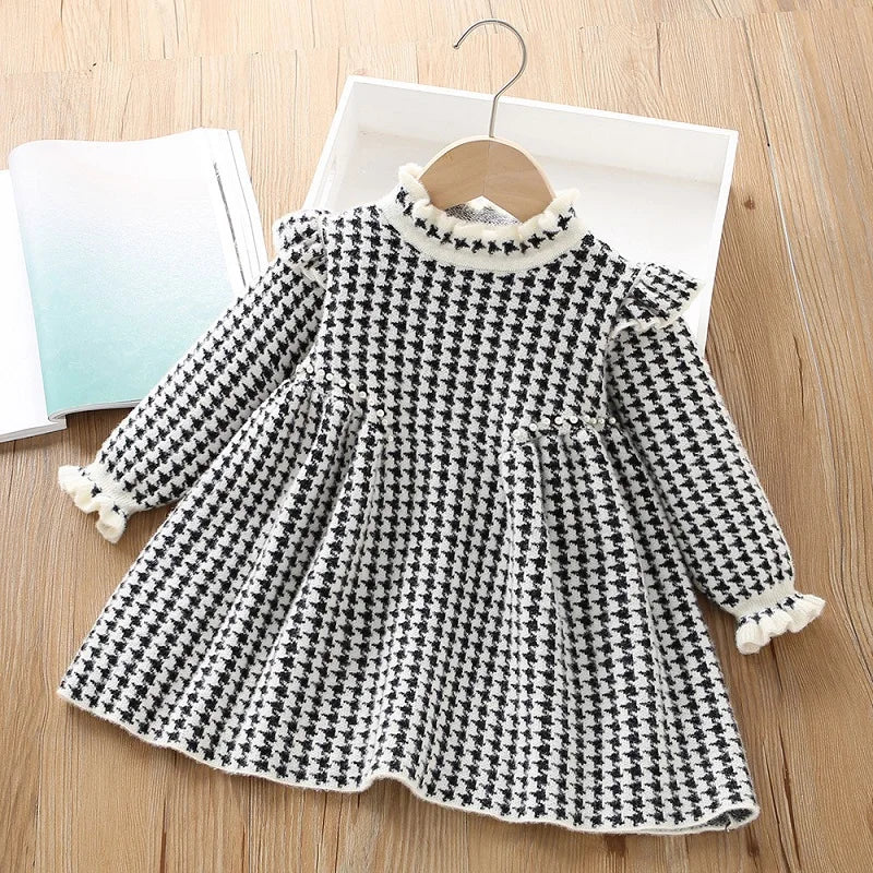 Autumn and winter baby clothes 2-6 years old fashionable knitted long-sleeved warm sweater girl dress