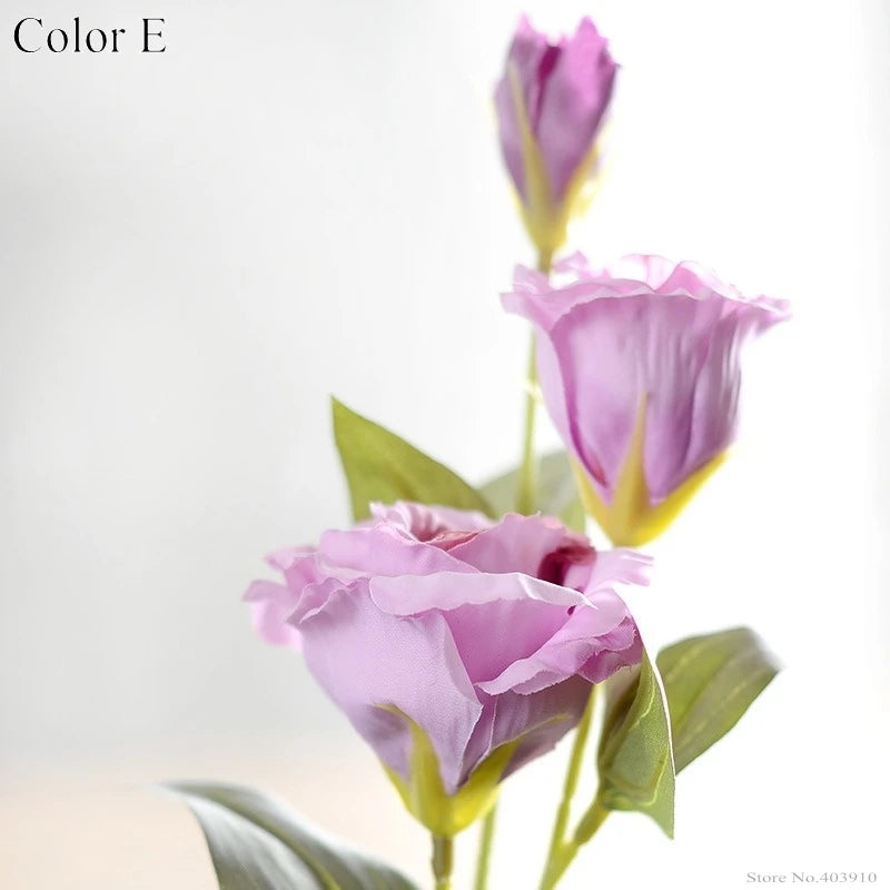 1PC European Artificial Flower 3 Heads Fake Eustoma Gradiflorus Lisianthus Christmas Wedding Party Home Decorative 5 Colours