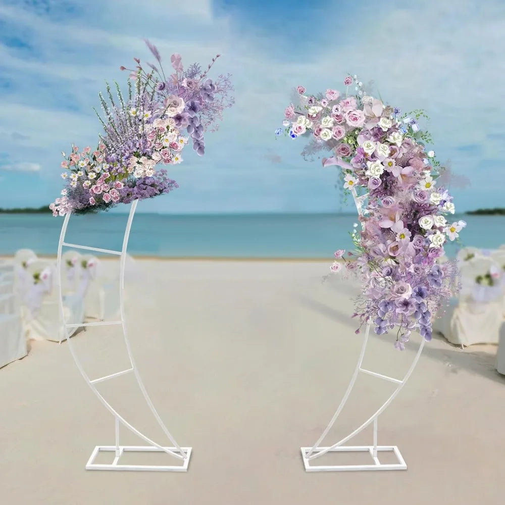 2PCS Metal Wedding Arch Backdrop Stand, 6.56FT Crescent Moon White Wedding Arch Balloon Holder Floral Stand for Baby Shower Anni