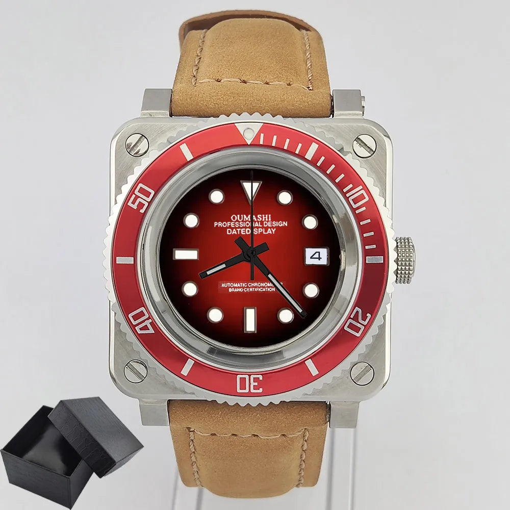 Fashionable square men's watch NH35  Luxury sports automatic movement Sapphire glass water-resistant 10ATM cowhide strap watches
