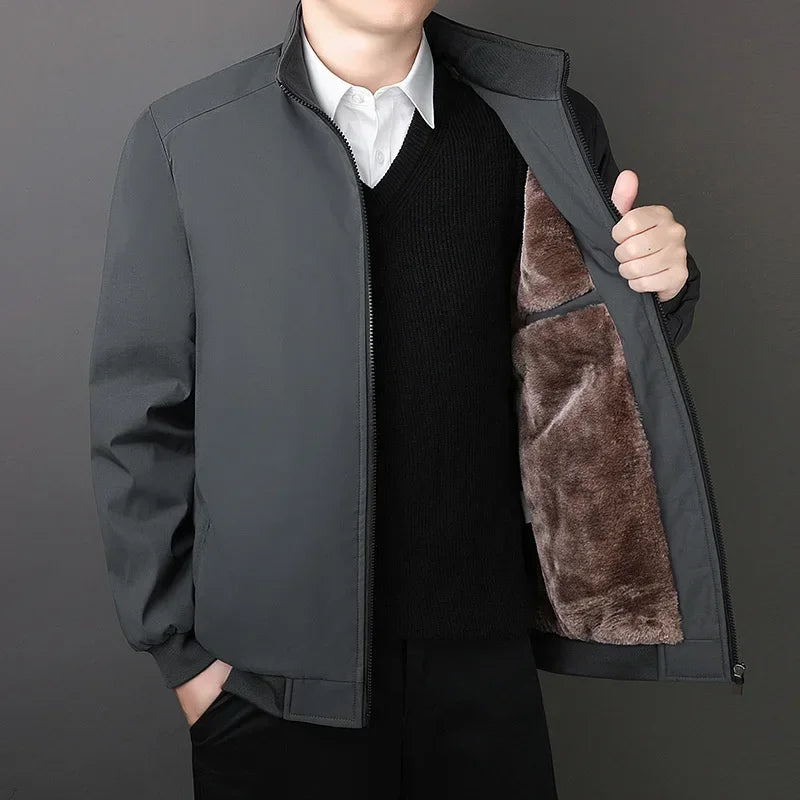 BROWON Brand Winter Jacket Men 2025 Autumn Solid Color Plush and Thick Coats Men Plus Size 8xl Stand Collar Warm Men Clothing