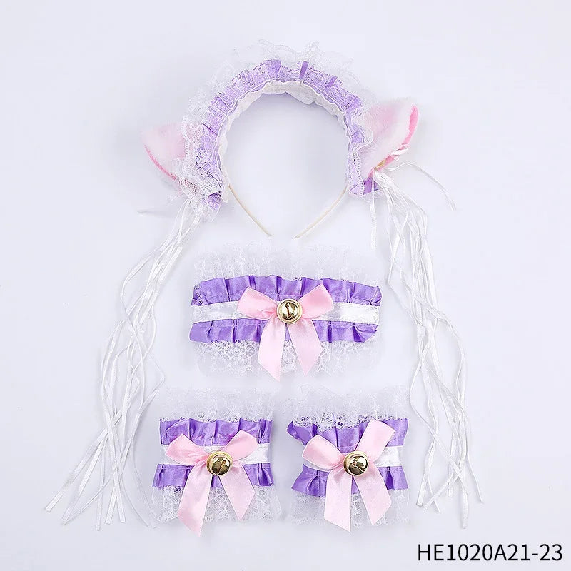 Womens Halloween Maid Lace Cat Ear Headband Hair Accessories Cat Ear Headband Long Tassel Japanese Animation Cosplay Accessories