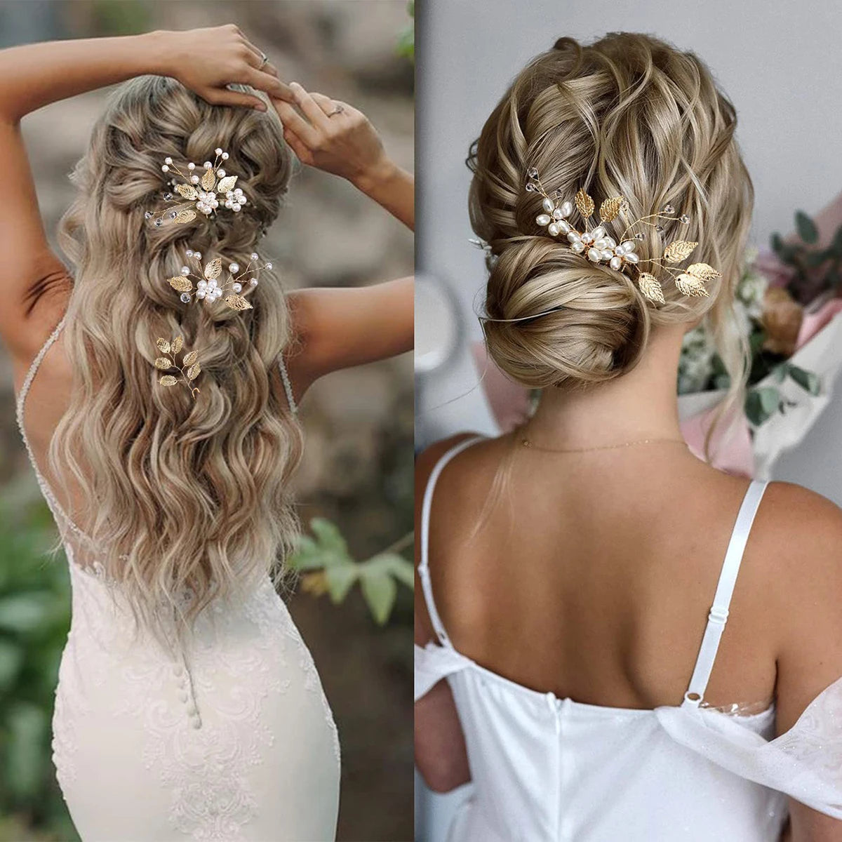 4Pcs Flower Hairpin Set Wedding Side Combs Leaf Shaped Tiaras Bride Hair Clips Jewelry Fashion Headwear for Bridal Party