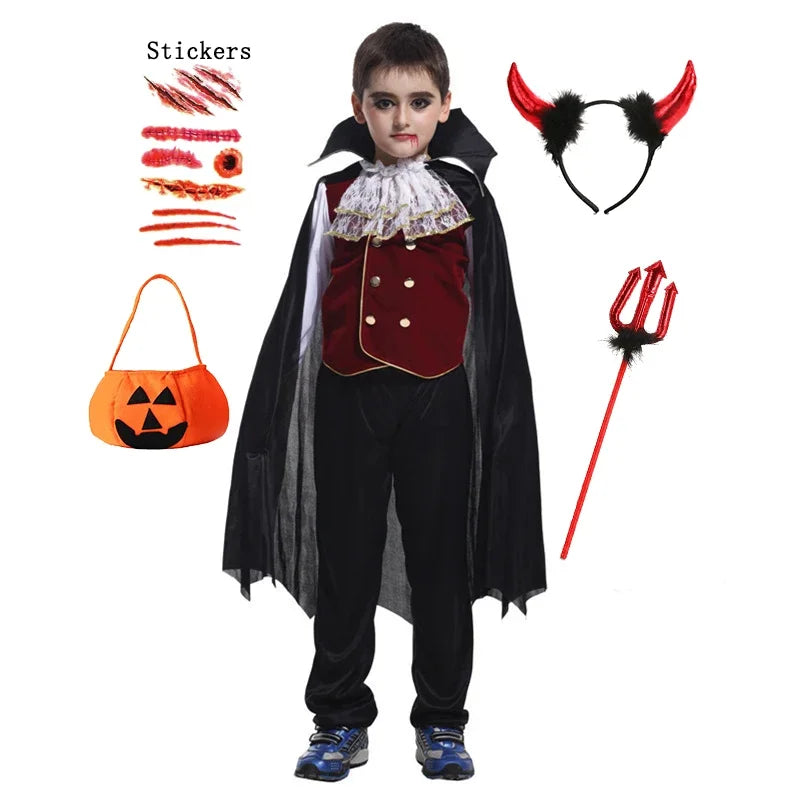 Baby Girls Halloween Ghost Bride Costume Children Cosplay Vampire Princess Dresses Kids Dress Clothes Gothic Carnival Party Gift