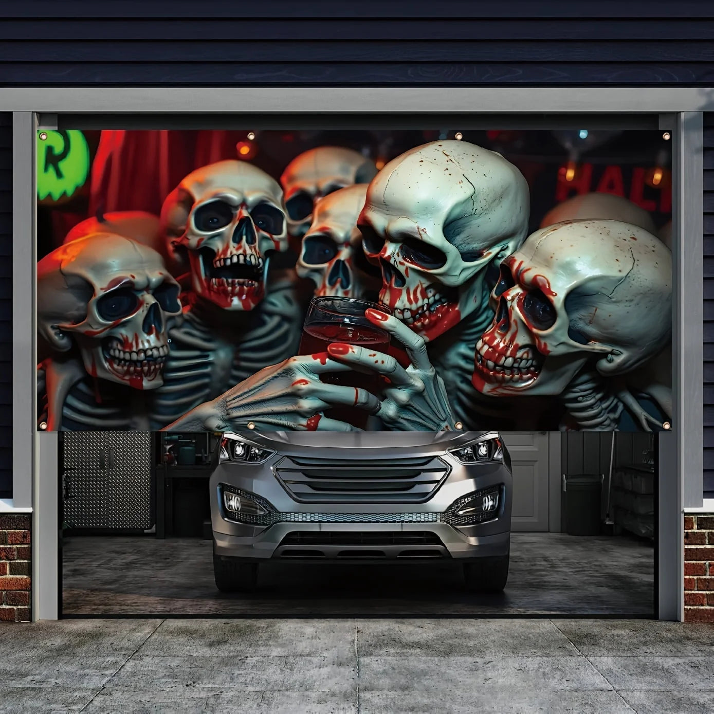 Large outdoor polyester decoration, skull blood-grabbing cup scene, suitable for the festival photo props of the tailmen sect