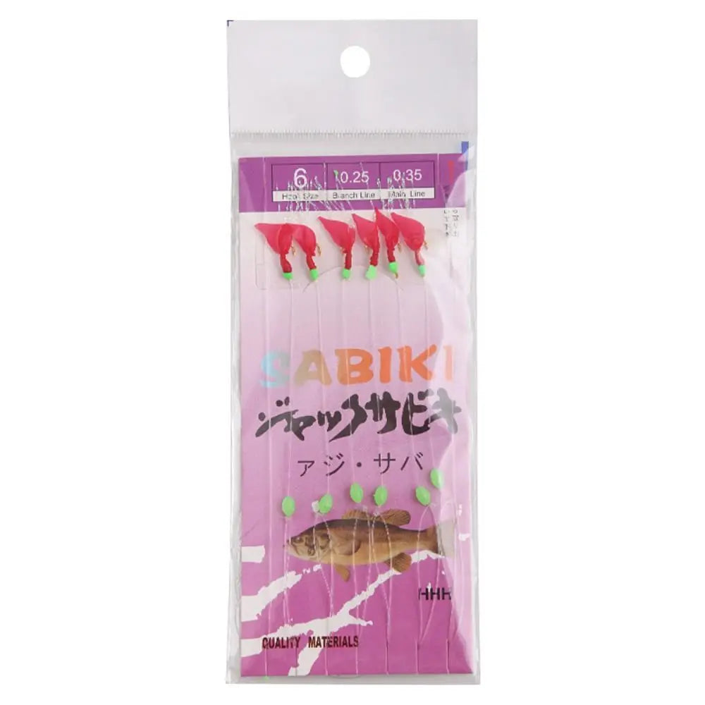 6pcs Luminous Bean Sabiki String Hook Rig Wobbler Rubber Bionic String Hook 10 Sizes Lure Bait Tackle for Sea/Freshwater Fishing