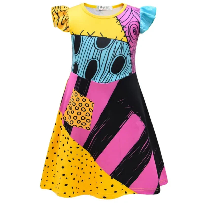 Cosplay Anime Kids Dress Girls Nightmare Before Christmas Clothing Sally Cosplay Costume Baby Children Ruffle Tracksuit Bir 72th