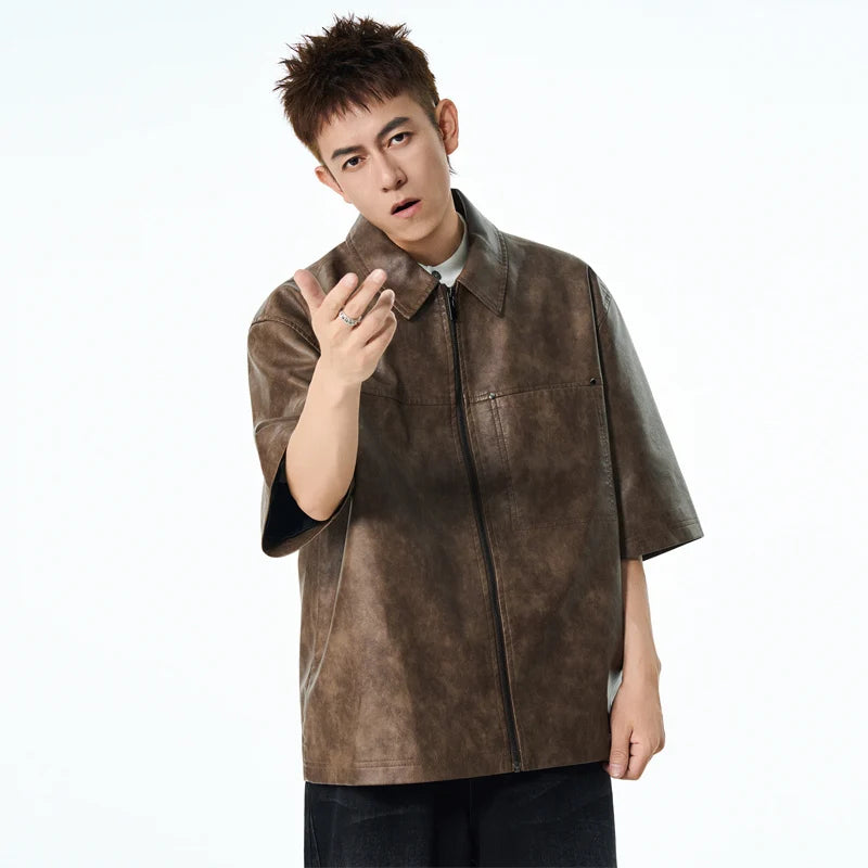 High Quality Men Fashion New Biker PU Leather Jacket Mens Vintage Motorcycle Jacket Male Bomber Coat Winter Lapel Pu Overcoat