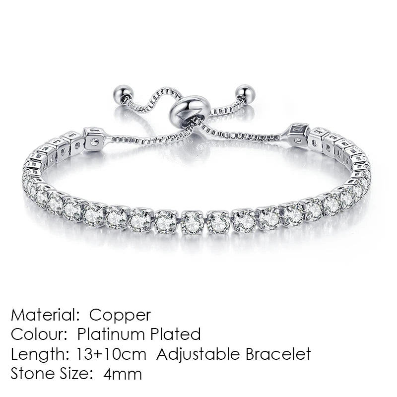 Adjustable Tennis Bracelet For Women Christmas Gift 4*4mm Rainbow Zircon Rose Gold Color Women's Bracelet Jewelry H056