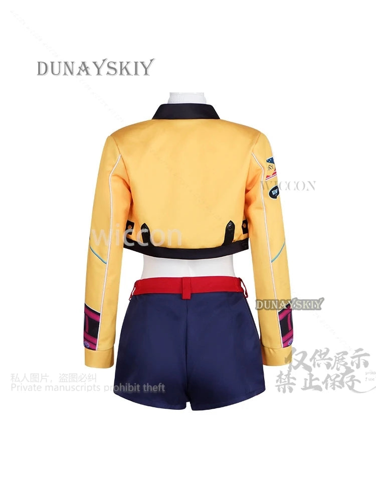 Anime Movie Demon Kpop Girl Group Cosplay Rumi Singing Costume Yellow Punk Y2K Coat Short Pants Long Wigs Halloween Party Cos