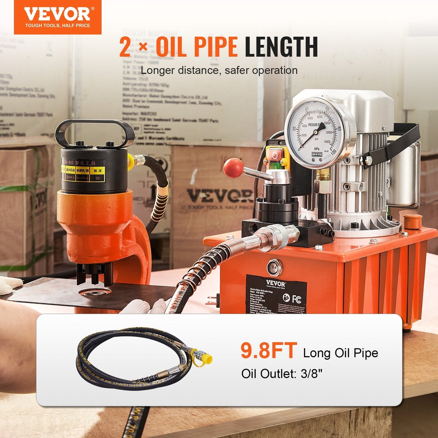 Electric Hydraulic Pump, 10000 PSI 750W 110V, 488 In³/8L Capacity,