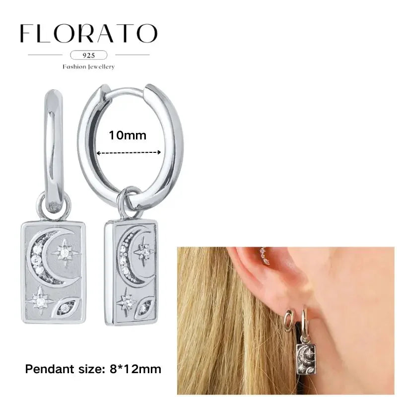 925 Sterling Silver Ear needle European And American Style Hoop Earrings Round square Pendientes Fashion For Women Birthday Gift