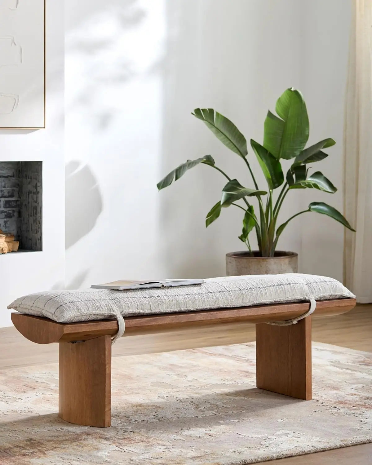 Mark&Day Bedroom Bench, Gran Dark Green Upholstered End of Bed Ottoman Benches, Rustic Boho Entryway Footrest Stool Seat, Handma