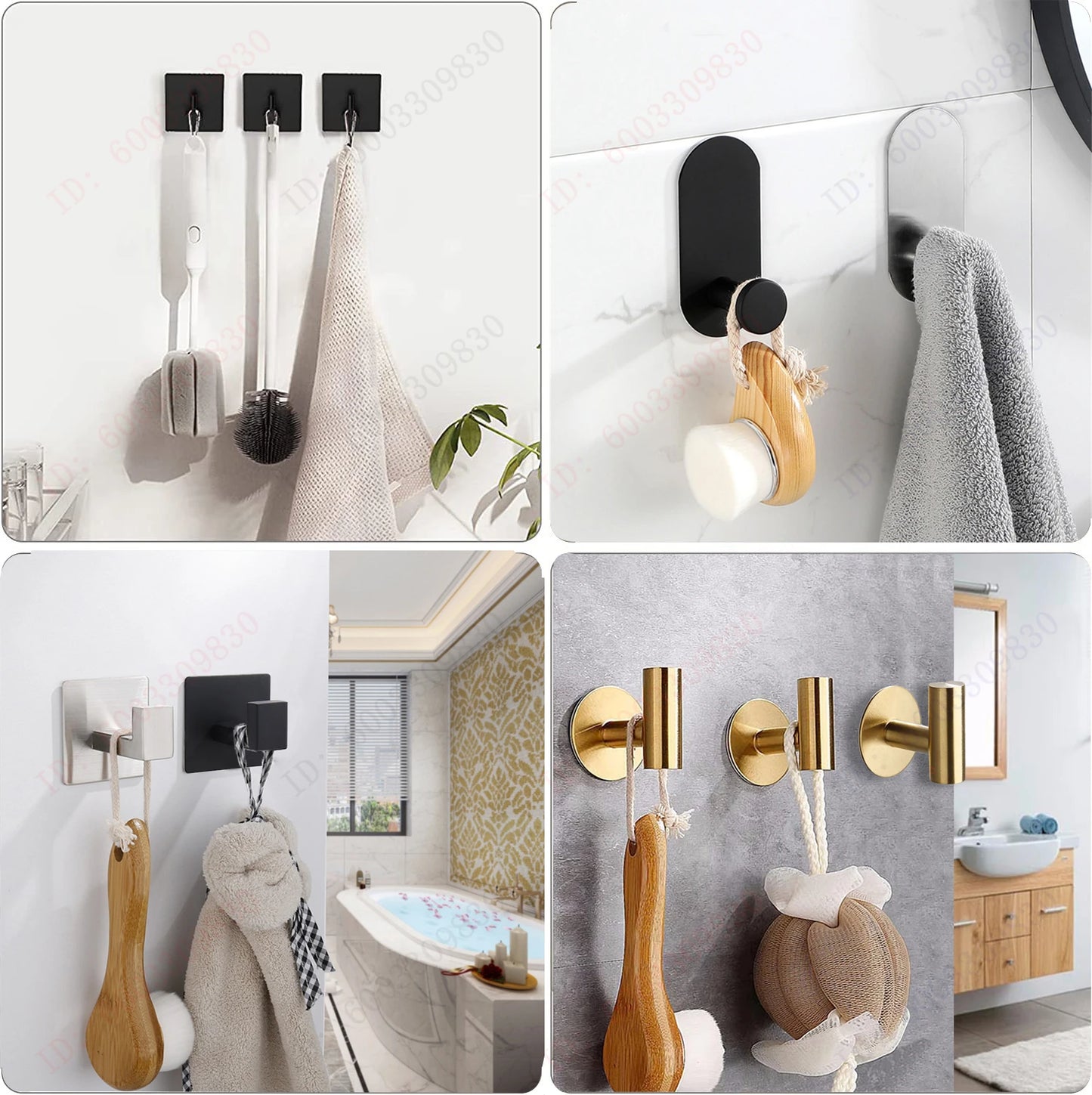 6/3PCS Strong Adhesive Wall Hooks,Self-adhesive Hooks,Towels Hanger Hook,Coat Hanging Rack,Key Holder,Bathroom Accessories