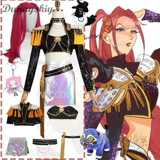 Mira Huntrix Golden Stage Uniform Cosplay Anime Movie Kpop Demon Black Flash Gorgeous Punk Coat Mini Dress Lolita 코스프레 Halloween