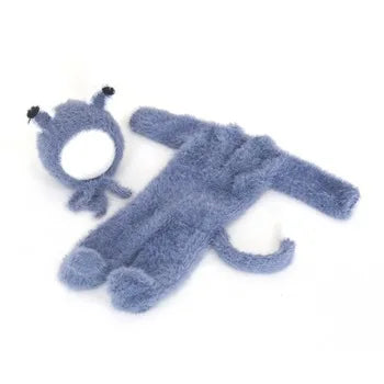 Hand Knitted Wolf Pup Footed Outfit Set Baby Boy Animal Romper Newborn Photography Prop Fuzzy Crochet Teddy Bear Overall Clothes