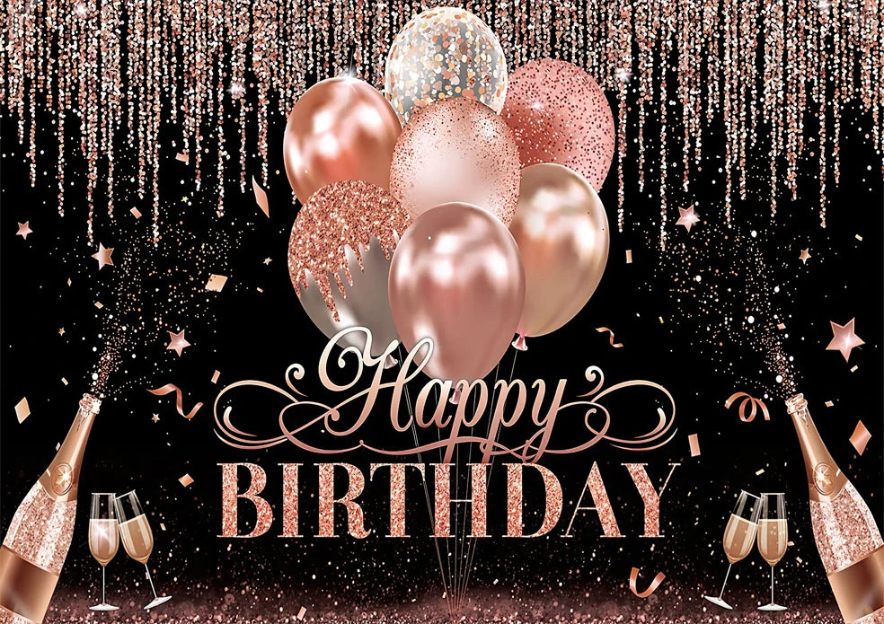 Shiny Balloon Glitter Pink Background Cloth Happy Birthday Party Baby Shower Decoration Arrangement Banner Photography Props