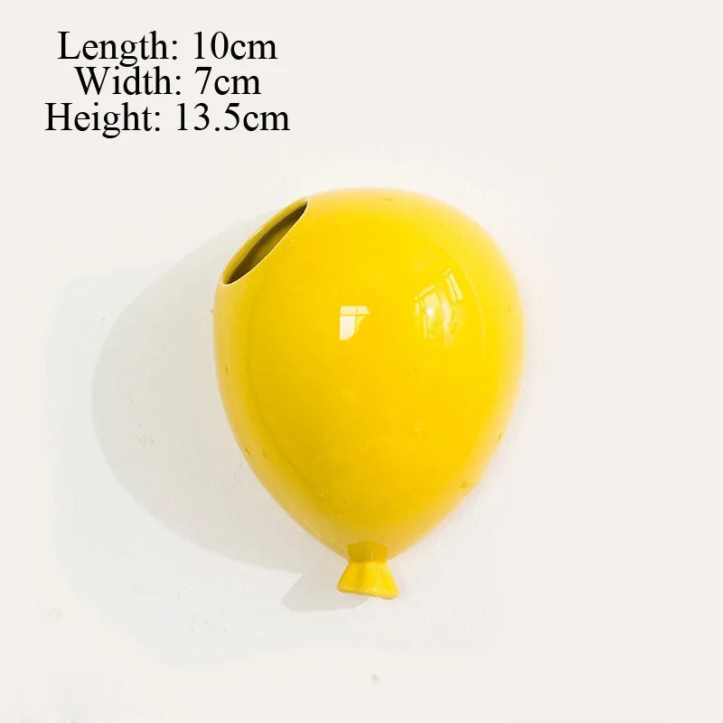 European Ceramic Wall Mounted Balloon Shaped Flower Pot, Creative Cake Ice Cream Shop Wall Decor, Yellow, Pink, Blue, Vases, 1Pc