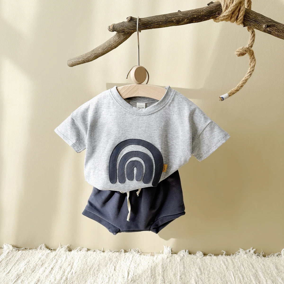 Infant Suit Baby Boy Clothes Girls Set Summer 2Pcs Newborn Baby Clothing Leisure Vacation Rainbow Patchwork T-shirt+Beach Shorts