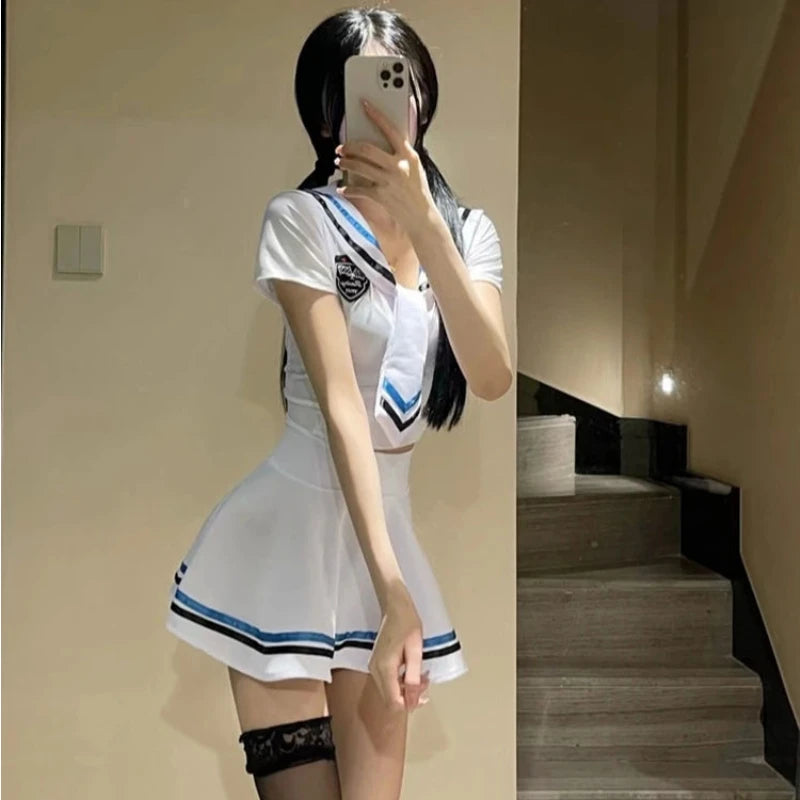 Sexy College Style JK Student Uniforms Schoolgirl Costumes Women's Tops Miniskirt Pajamas Naughty Erotic Lingerie Cosplay Sailor