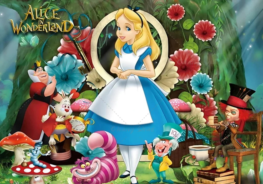Tea Party Background Princess First Birthday Party Decorations Card Magic Rabbit Alice in Wonderland Baby Shower Photo Backdrop