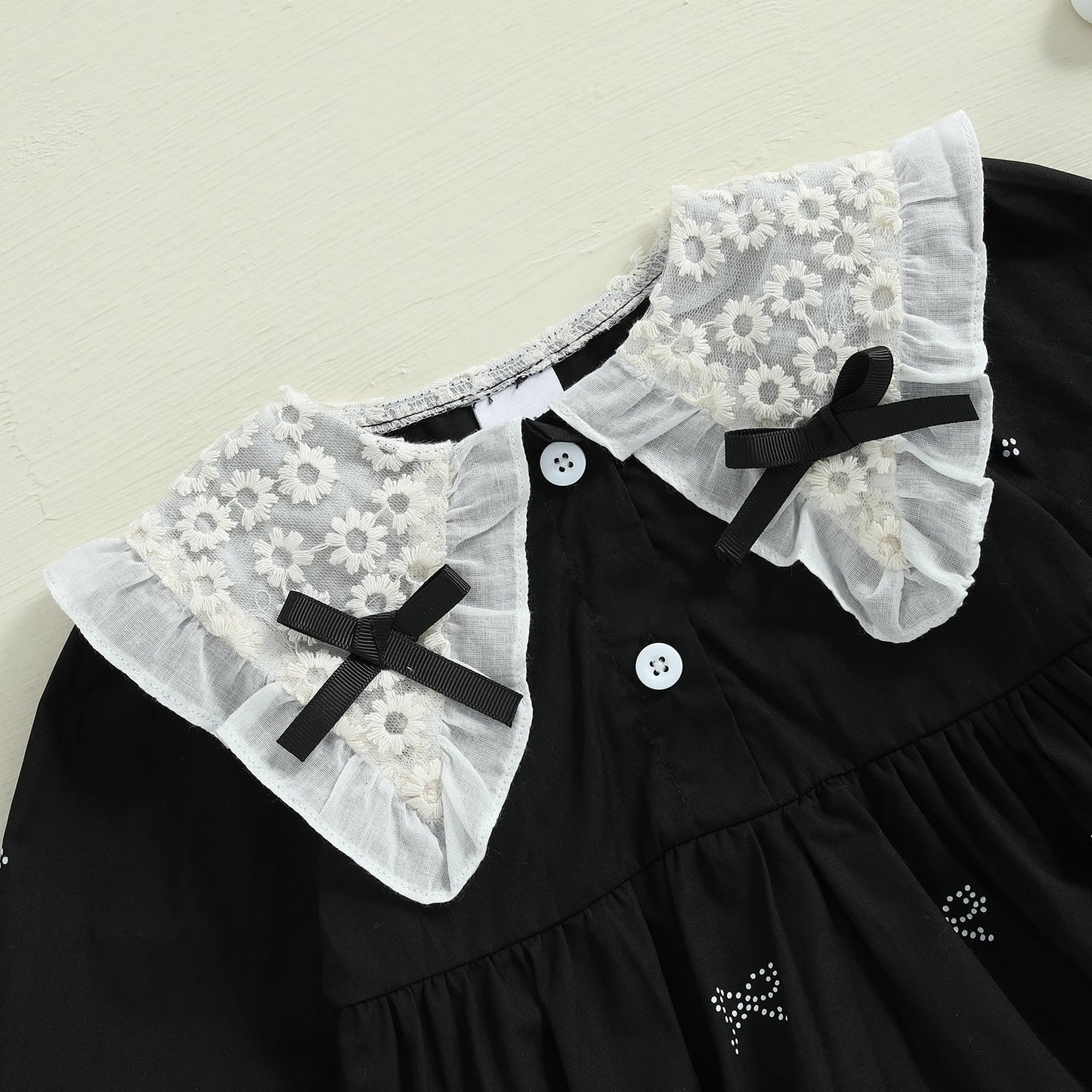 Tregren 0-18M Newborn Baby Girl 2Pcs Spring Summer Outfits Long Sleeve Doll Collar Bow Print Bodysuit with Socks Infant Clothes