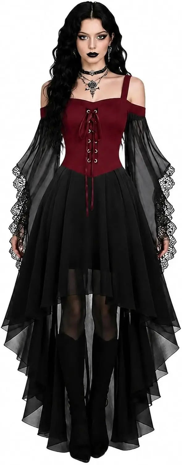 Costumes Witch Dress Women 2026 Halloween Woman Adults Medieval Vampire Butterfly Sleeve Mesh Gothic Outfits Carnival Dress Up