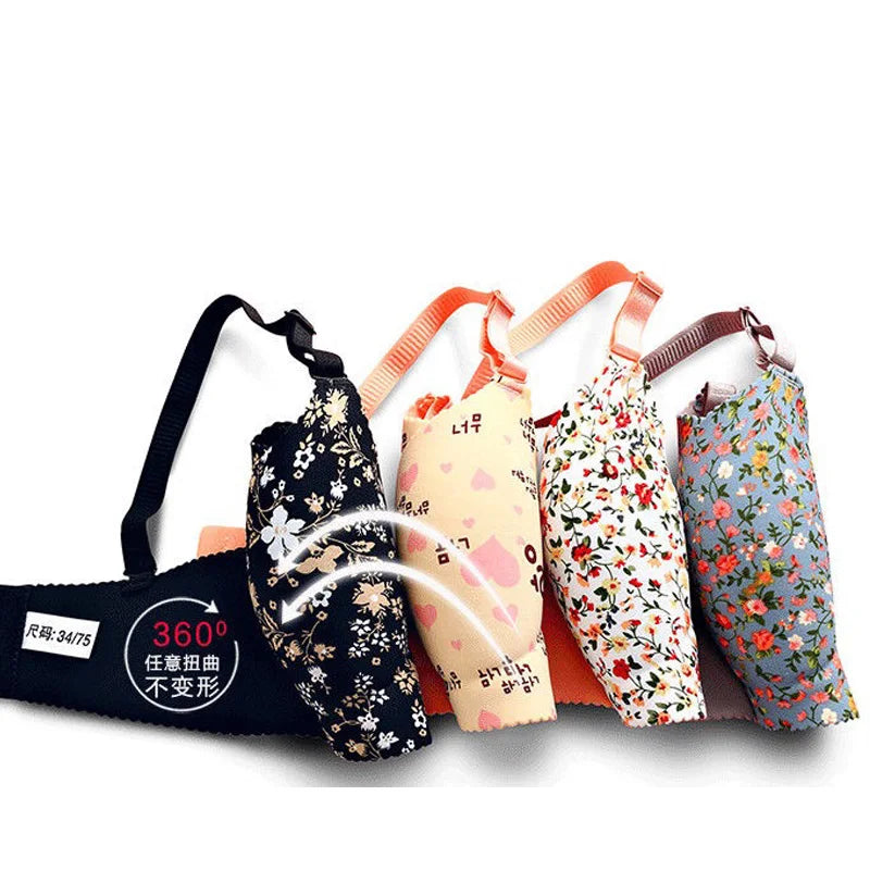 Sexy Bras for Women Pink Print Lingerie Seamless 3/4 Cup Bra Push Up Bralette Wireless Brassiere Female Underwear Intimates