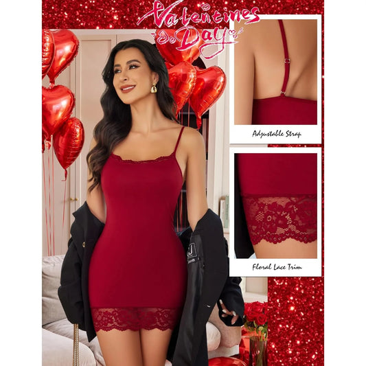 Nightgowns for Women Sexy Lace Trim Mini Slip Dress Modal Sleepwear Babydoll Lingerie Nightdress