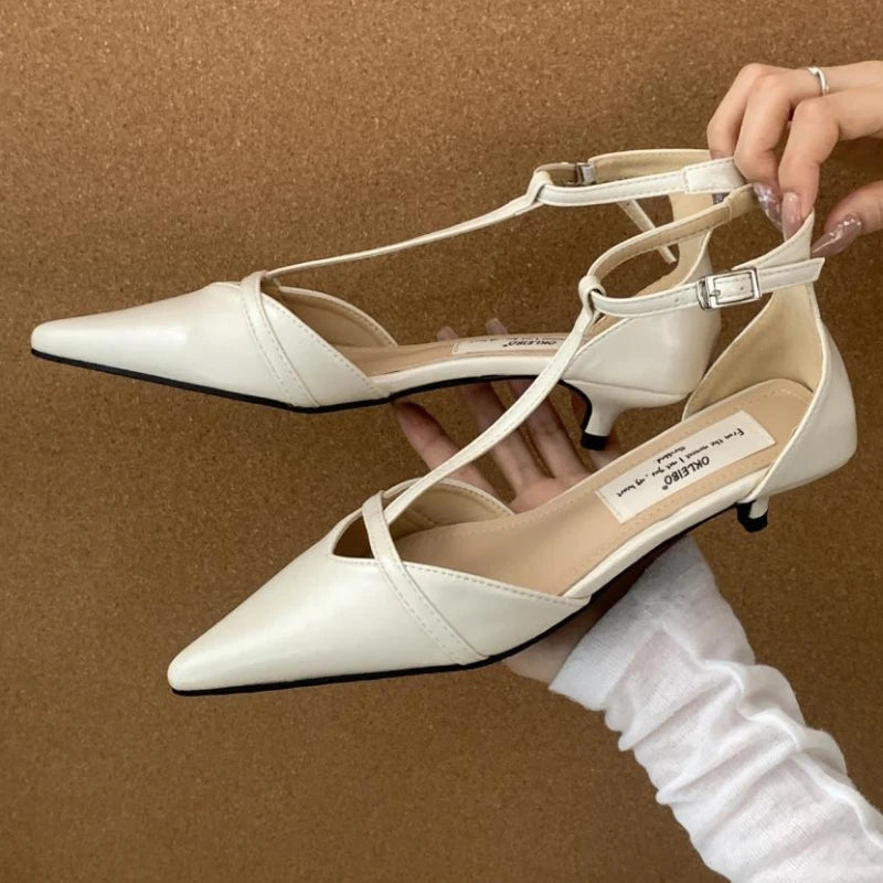 Fashion Pointed Toe Pumps Women Sandals Elegant Hollow Gold High Heels Ladies Footwear Summer New T-strap Sexy Office Women Shoe