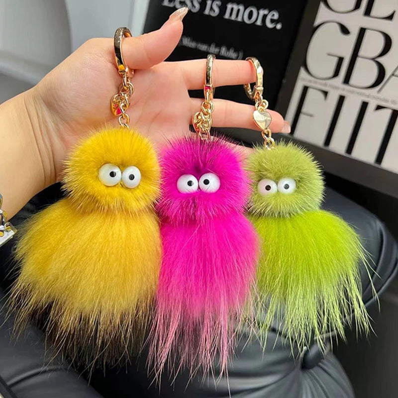 Mink Baby Octopus Keychain Furry Racoon Keyring Bag Charms Keychain For Bags 12CM Key-Pendant Pompoms Keyring Holder Bag Decor