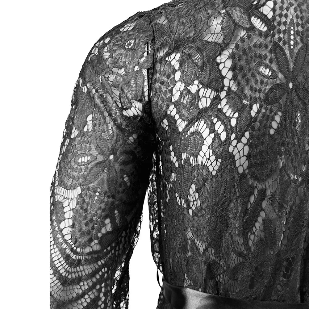 Erotic Nightdresses Sheer Pajamas For Night Use For Sleep Men Sexy Lingerie Pajamas 3 4 Sleeve Nightdresses Nylon Breathable