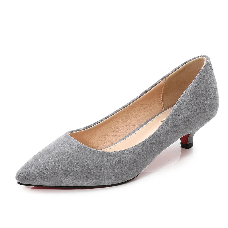 Big Size 34-43 Woman Shoes Flock Med High Heels Women Pumps Stiletto Women's Work Shoes Pointed Toe Wedding Shoes E0004