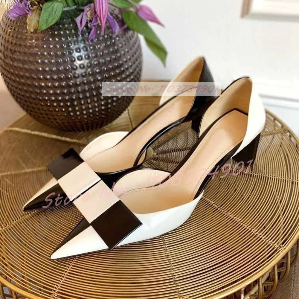 White Mixed Colors Slip-On Sandals Women Fashion Sexy Pointy Toe Chunky Heeled Shoes Ladies Patent Leather Big Size Sandals