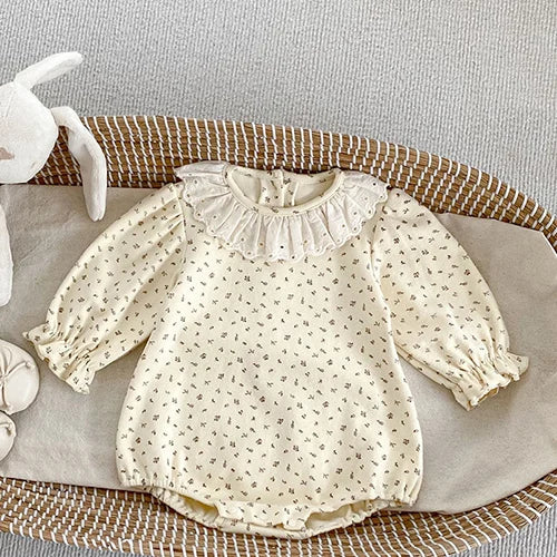 2024 New Autumn 0-24M Children Clothes Newborn Baby Girls Long Sleeved Cotton Bodysuits+Lace Dress Korean Style Climbing Suit