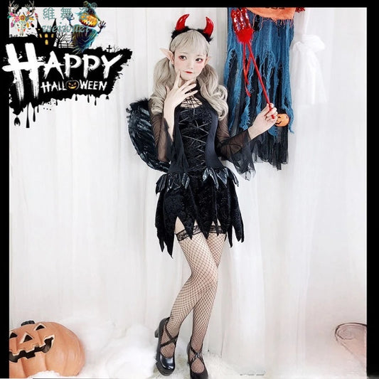 Halloween Costume Adult Women Dark Evil Angel Devil Cosplay Costume Vampire Ghost Bride Queen Witch Clothe Fancy Stage Clothing