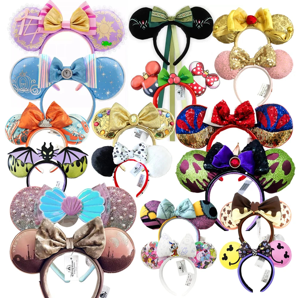 Disney Princess Mickey Mouse Headband Mickey Ear Rapunzel Snow White Sequin Bow Hair Hoop Gift Girl Accessories Christmas Gift