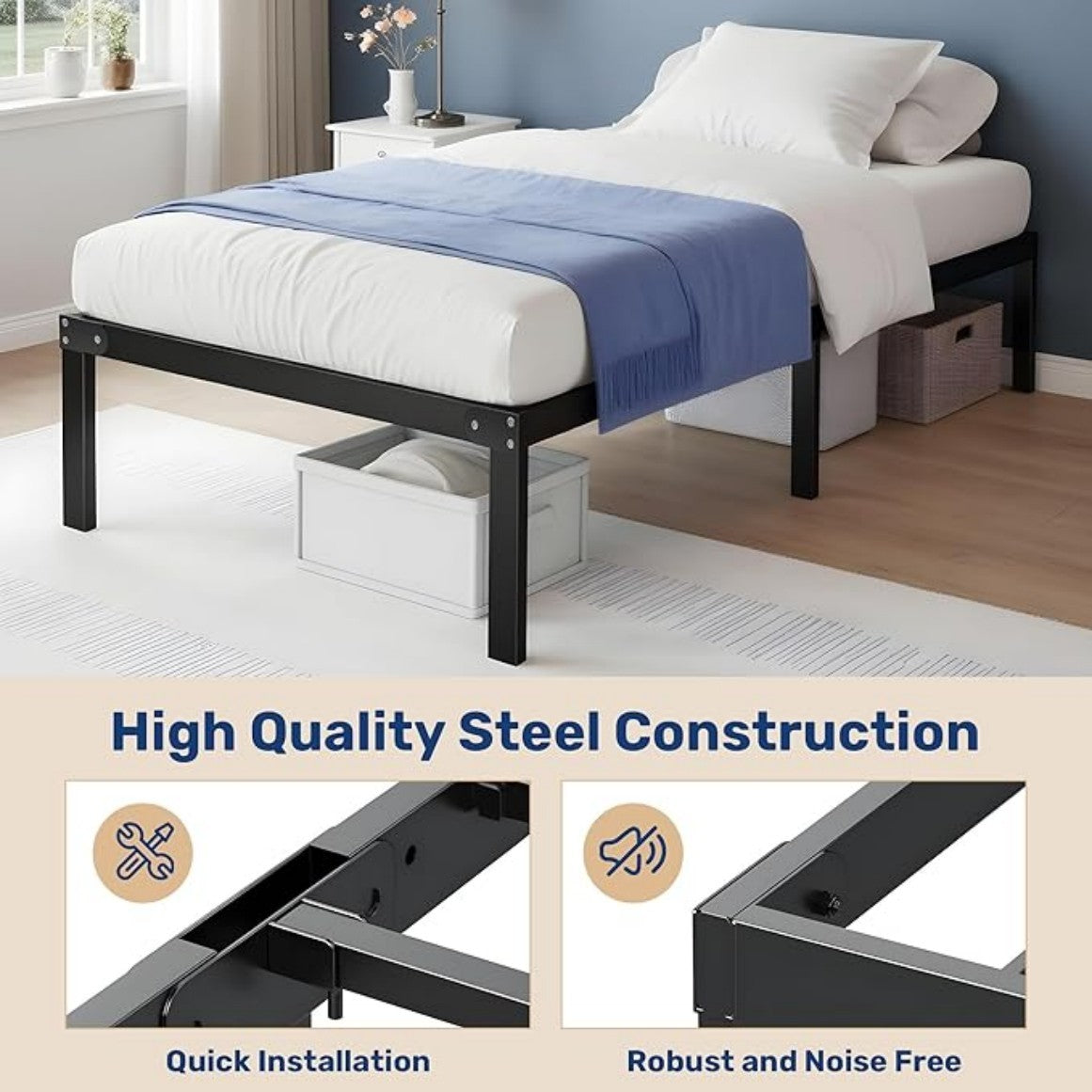 LuneluX_Home – Urban Metal Bedframe 90 × 190 cm