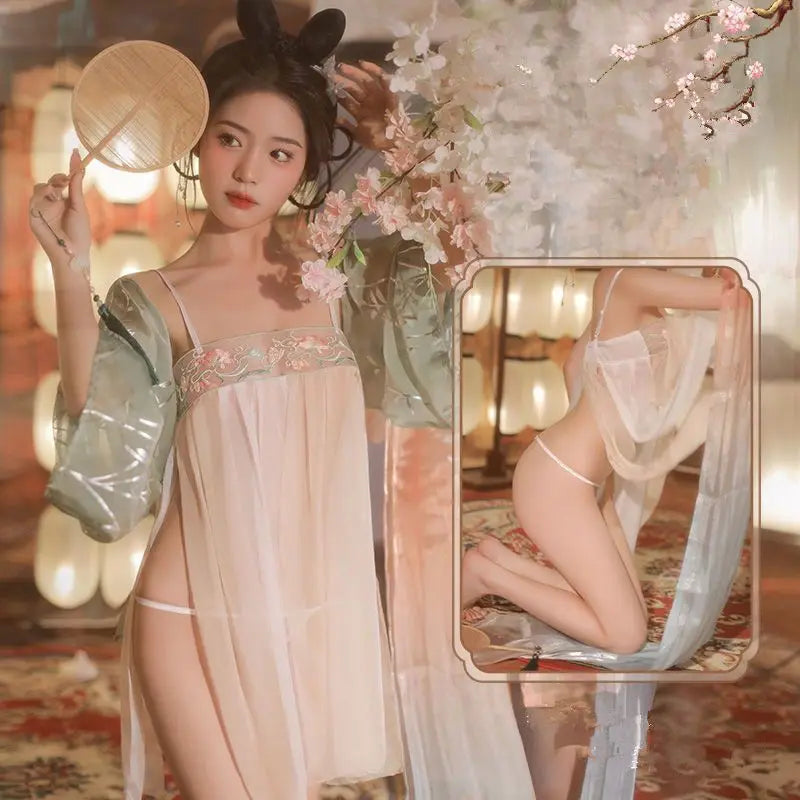 New Chinese for Summer 2025 Sexy Lingerie Mproved Hanfu Embroidered with Lotus Transparent and Comfortable Breathable and Cool