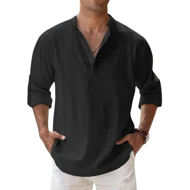 Men's Casual Fashion Long Sleeve Linen Shirt Stylish Comfortable Breathable Men's Clothing